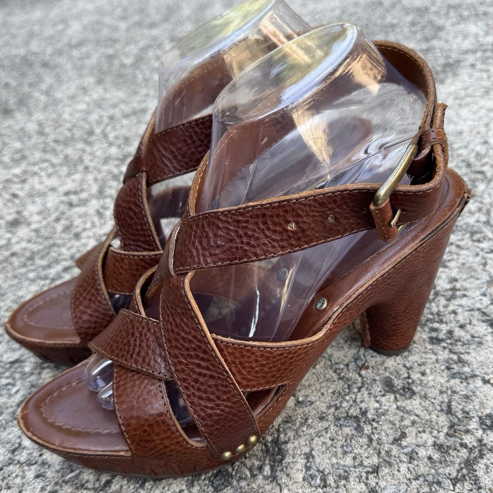 Frye Reese Low Ankle Platform Sandal Women's 8 M Brown Leather Strappy Heels